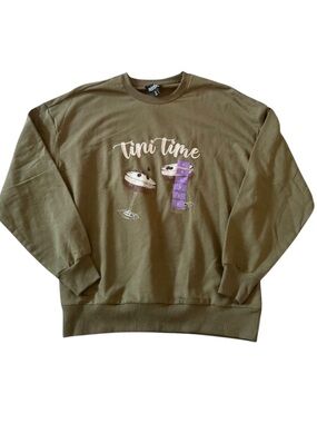 Feeling Festive Olive Green 'Tini Time' Graphic Crewneck Sweatshirt Size XL